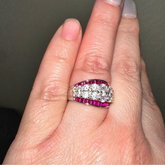 Diamond and Ruby lab stones silver band ring in size 7 - Picture 6 of 6
